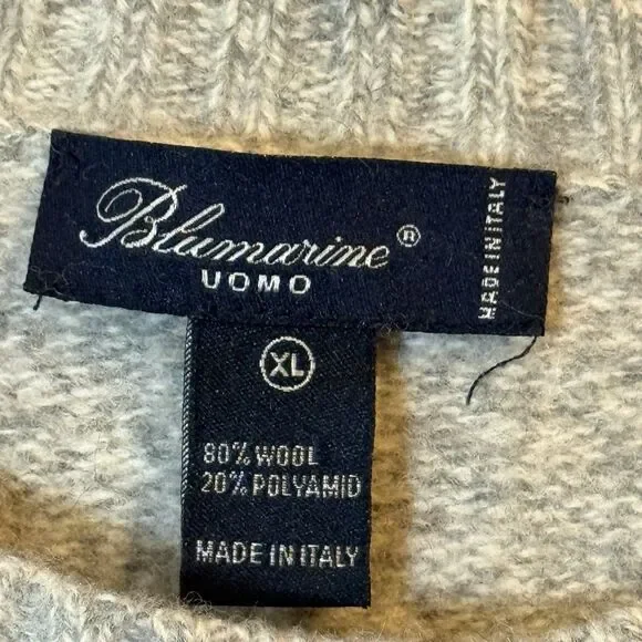Blumarine Uoma Men’s Sweater Wool Blend Gray XL Made In Italy - Picture 2 of 4
